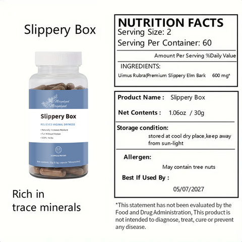 Slippery Box - For Natural Moisture Support, Feminine Care For Health | Feminine Care For Women, 60 Fast-Acting Capsules