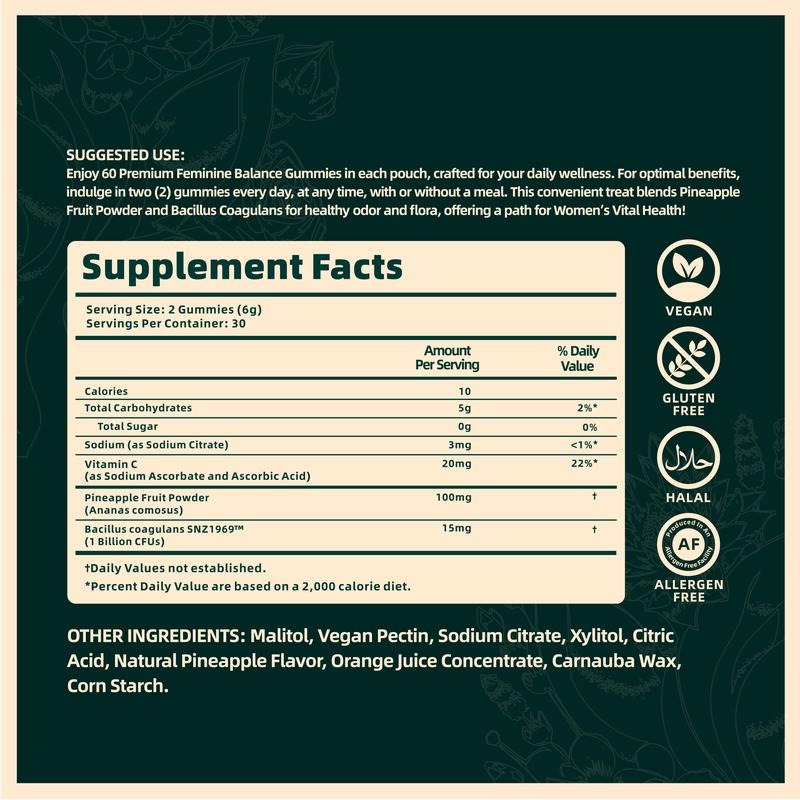 Vital Source Feminine Balance Gummies -Hawaiian Pineapple (New and lmprovedPackaging)