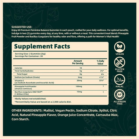 Vital Source Feminine Balance Gummies -Hawaiian Pineapple (New and lmprovedPackaging)