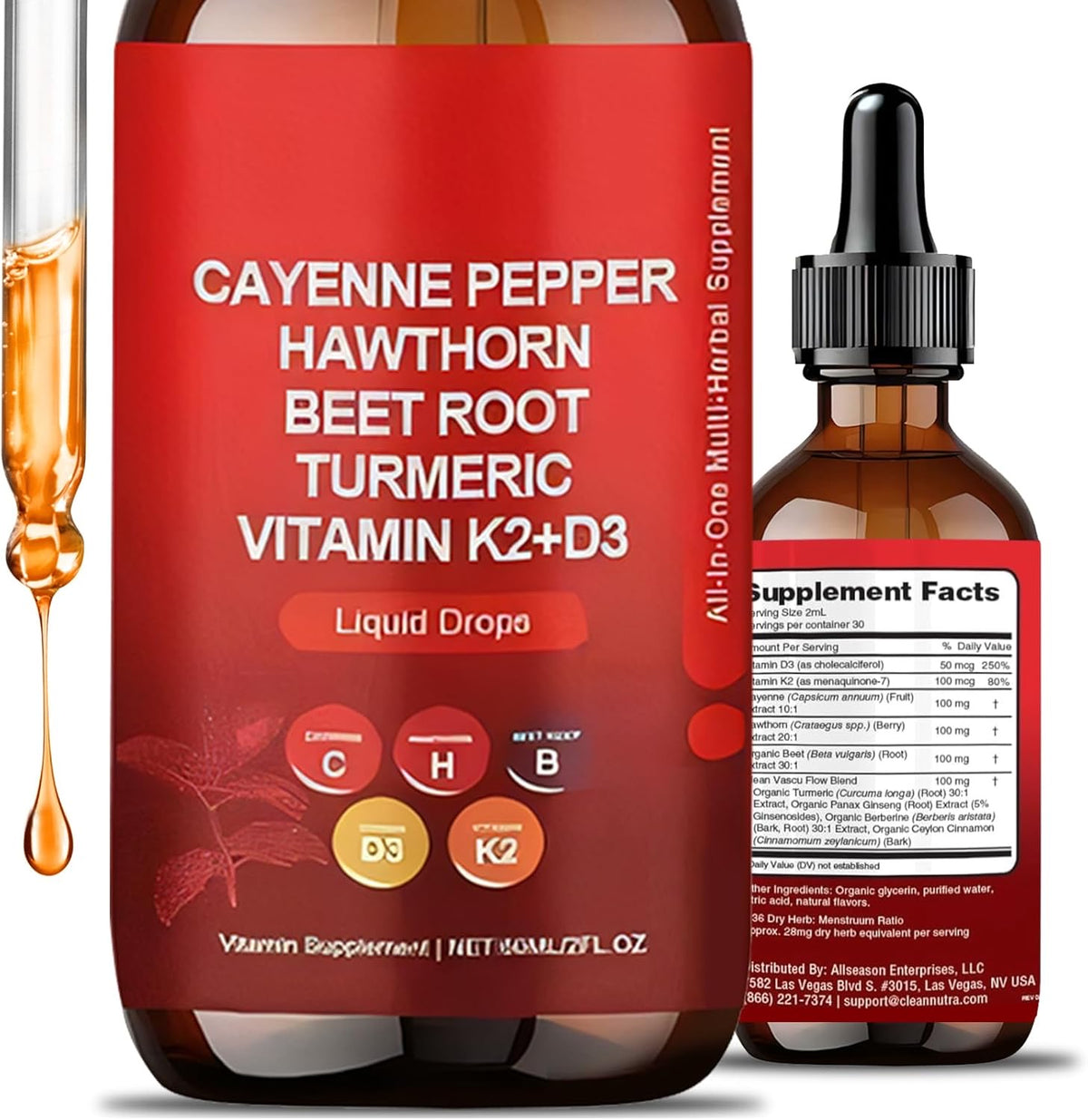 Cayenne Pepper Supplement DropsRejuvenate ,Vitamin D3 K2 |OrganicVegetable Powder, Curcumin, GinsengPromote Adult Health Optimum