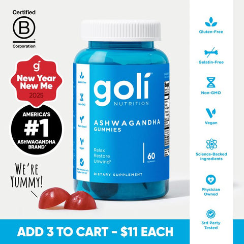 3 Bottles of Goli Ashwagandha & Vitamin DGummy -Mixed Berry, KSM-66, Vegan, PlantBased, Non-GMO, Gluten & Gelatin Free