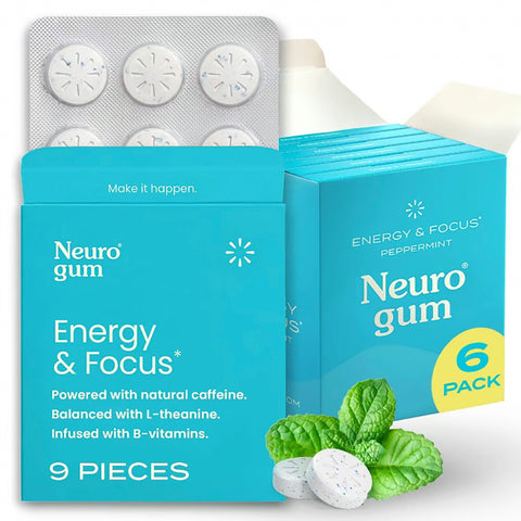 Neuro Energy Caffeine Nootropics for Energy& Focus - Sugar-Free with L-theanine,Caffeine, Vitamin B12 & Vitamin B6-Peppermint Flavor
