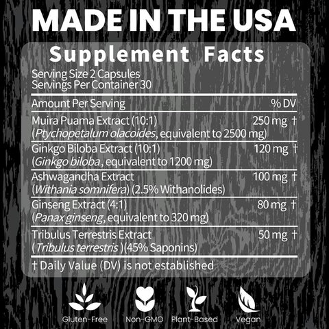 Potency Wood Energy Stamina SupplementsGinseng Ashwagandha Gingko Tribulus, Adaptogen,Brain, lmmune Health,  Antioxidants,Anti-imflammation