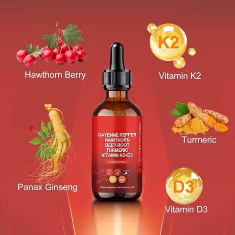 Cayenne Pepper Supplement DropsRejuvenate ,Vitamin D3 K2 |OrganicVegetable Powder, Curcumin, GinsengPromote Adult Health Optimum