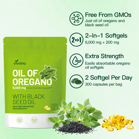 Oil of Oregano with Black Seed Oil 300Capsules |Natural Antioxidants |NutritionalSupport |Highly Effective Botanicals DietaryHealthcare Supplement