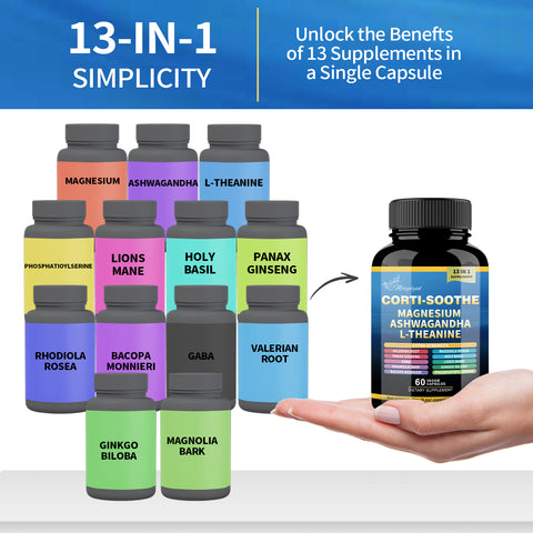Magnesium, Ashwagandha, Hericium Multivitamin Capsules 60 Capsules