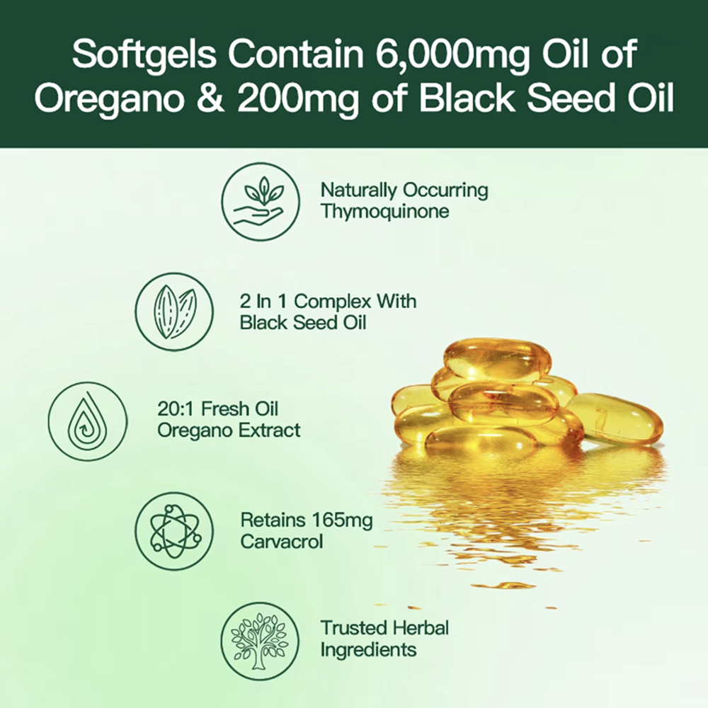 Oil of Oregano with Black Seed Oil 300Capsules |Natural Antioxidants |NutritionalSupport |Highly Effective Botanicals DietaryHealthcare Supplement