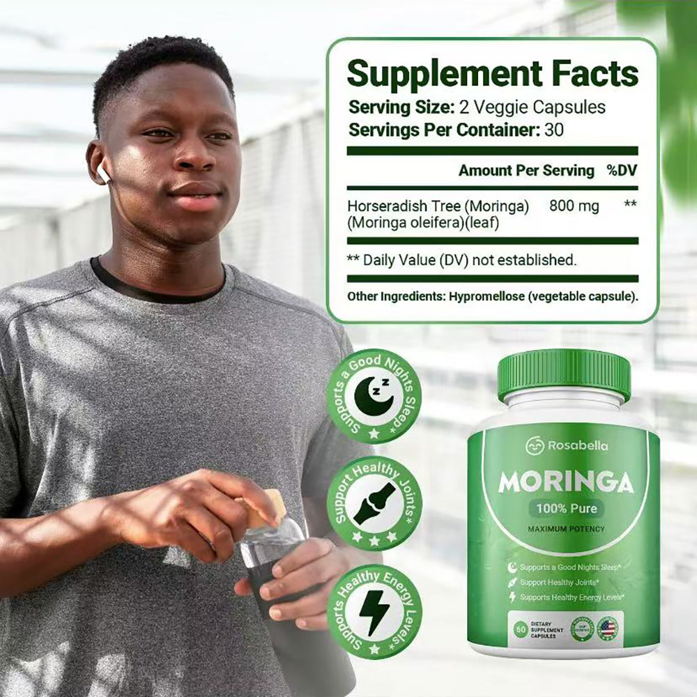 Rosabella Moringa Capsules (800mg) forImmune Support, Gut Health & Vitamins