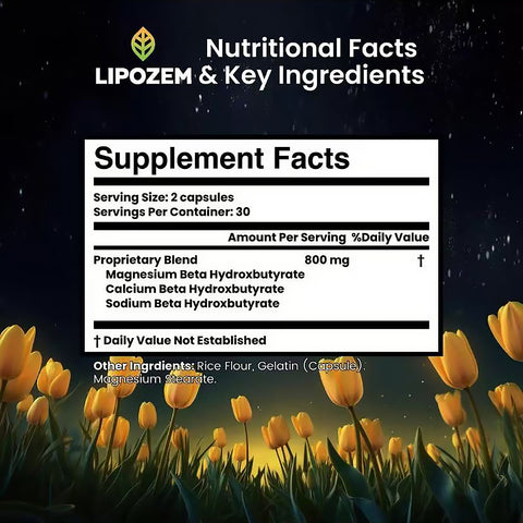 Lipozem -100% Natural -2 Caps/Day. Advanced BHB Formula -Healthcare&nbsp; Supplement