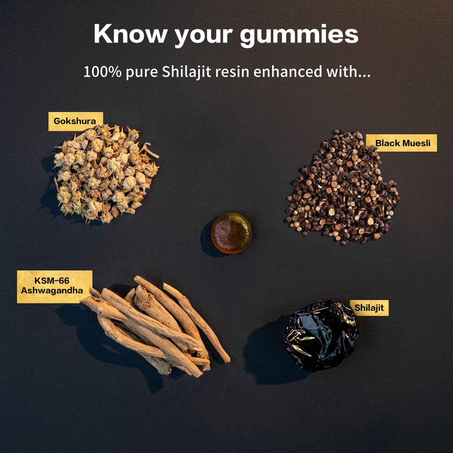 Pure Himalavan ShilajitGummies lWith Ashwagandha, Gokshura &other herbs | No added sugar 60 Gummies