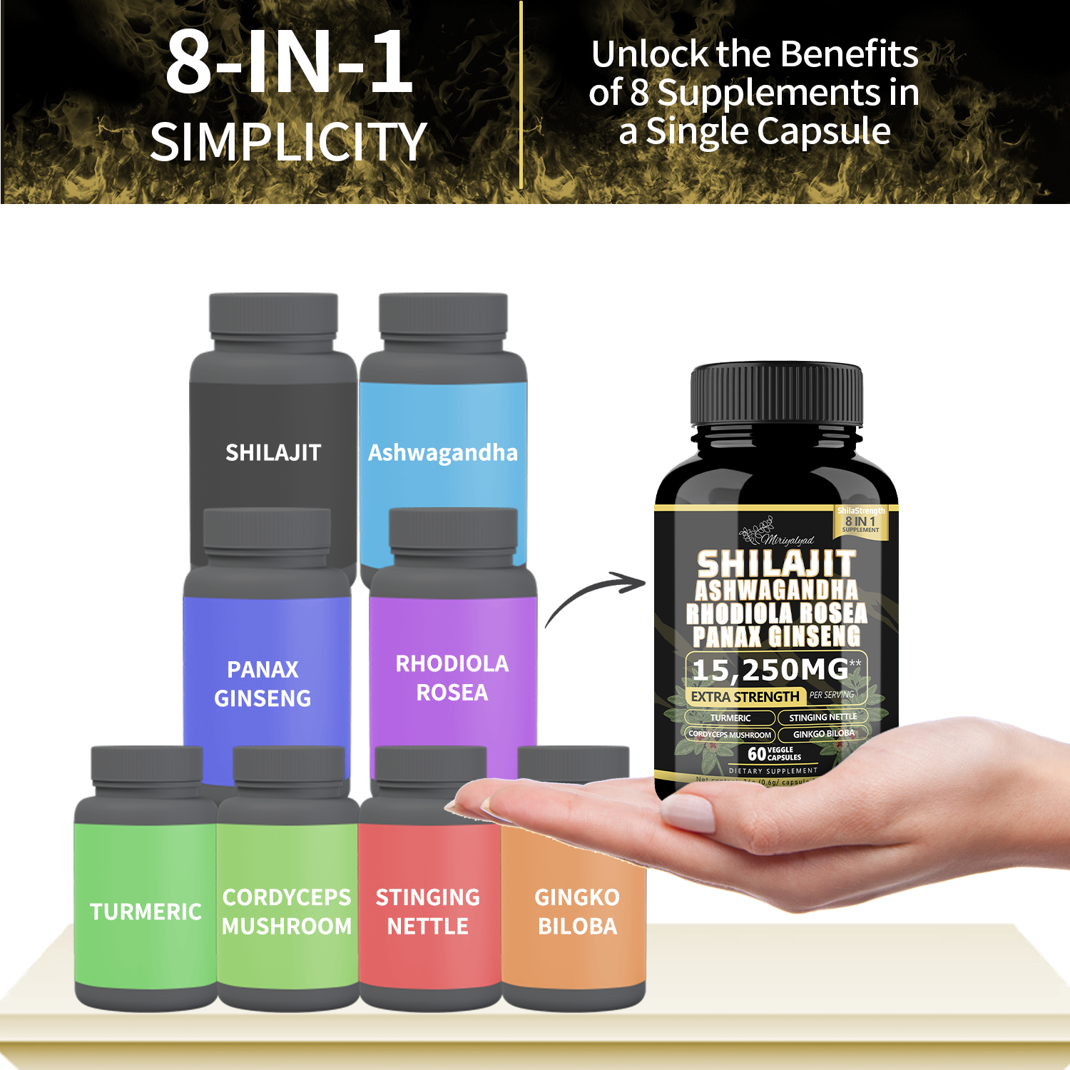 Miriyalyad™-Shilajit , 8-in-1 , Energy Booster, 60 Capsules