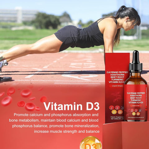 Cayenne Pepper Supplement DropsRejuvenate ,Vitamin D3 K2 |OrganicVegetable Powder, Curcumin, GinsengPromote Adult Health Optimum