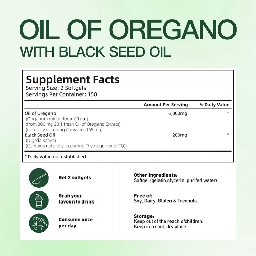 Oil of Oregano with Black Seed Oil 300Capsules |Natural Antioxidants |NutritionalSupport |Highly Effective Botanicals DietaryHealthcare Supplement